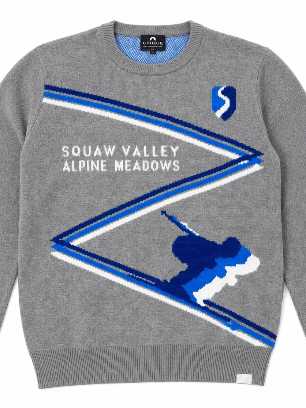 Cirque Squaw Valley Alpine Meadows Ski Sweater Mens XL Vintage Retro Skier Gray